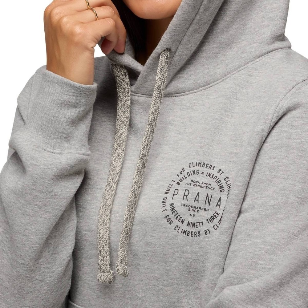 $78 NWT Prana Women Heather Grey Built For Climbers Logo Graphic Hoodie M - Picture 5 of 8